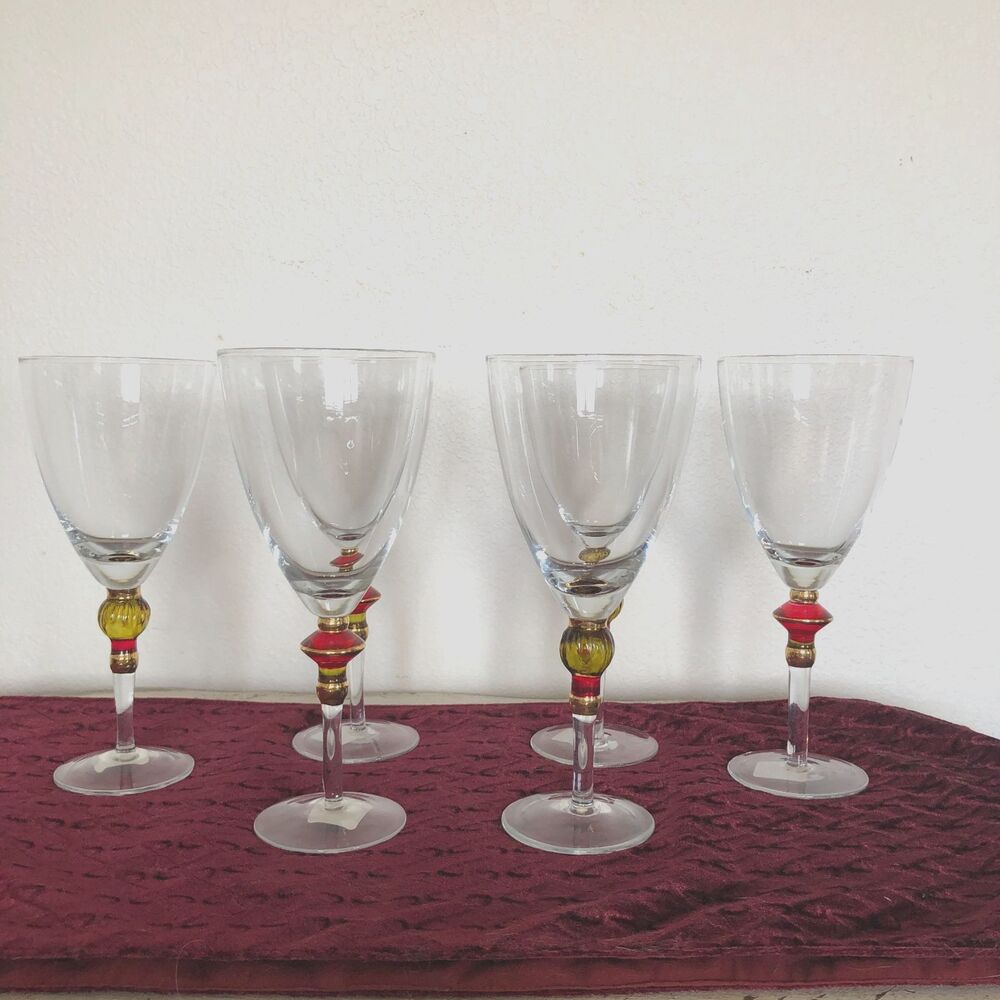 Pier 1 "Orbit Spice Hand Blown Glass Goblets Set 6 / 9.25"